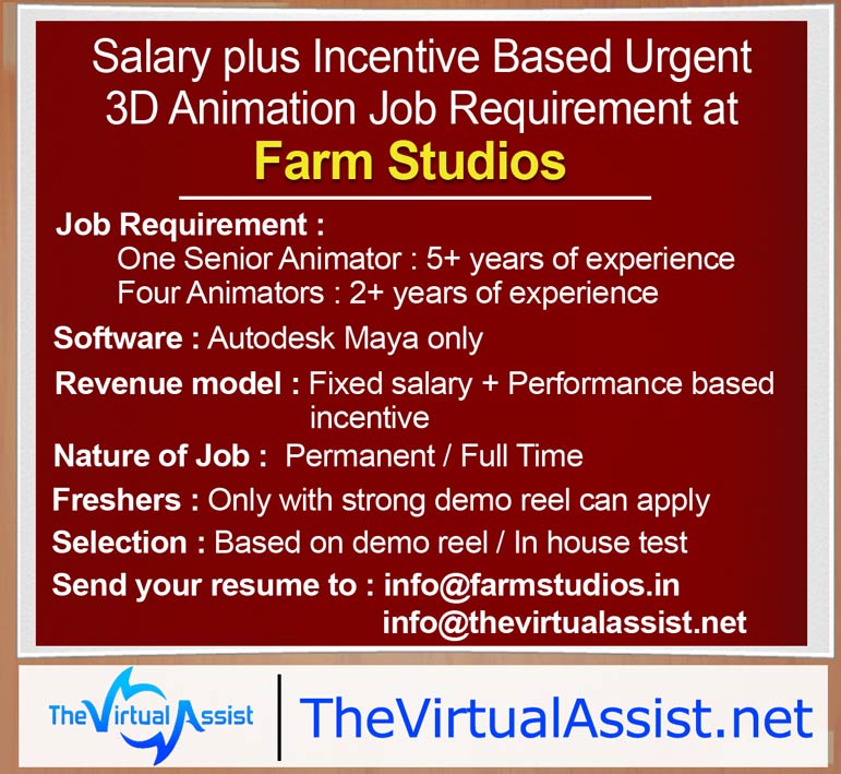 Urgent Job Requirement of Maya Animators at Farm Studios