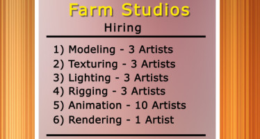 Job Vacancies for Modeling, Texturing, Lighting, Rigging and Animation