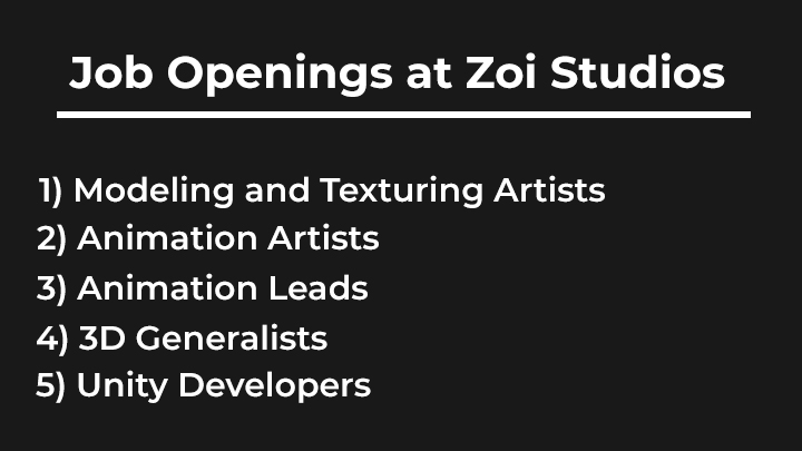 job openings zoi studios