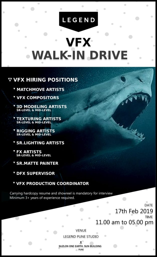 vfx jobs walk in drive legend pune